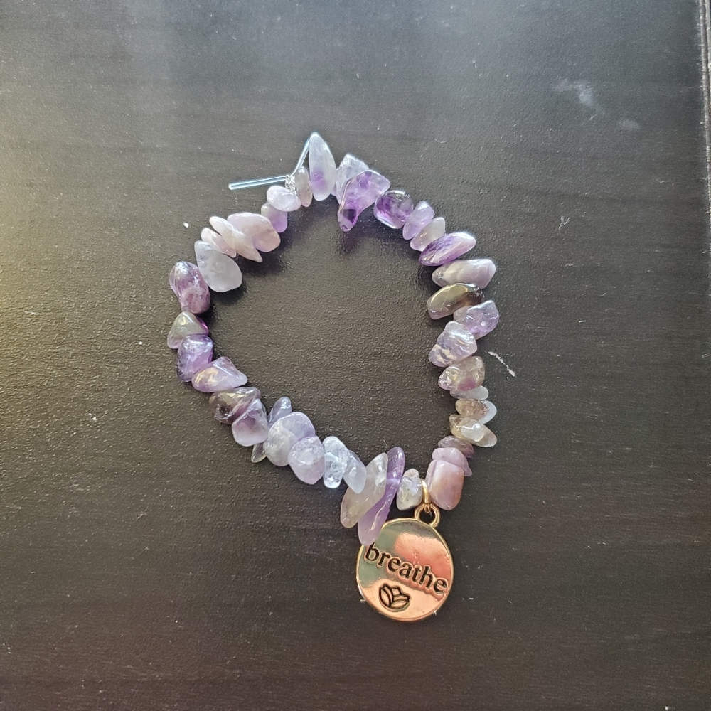 Amethyst Crystal Bracelet with Gold Charm